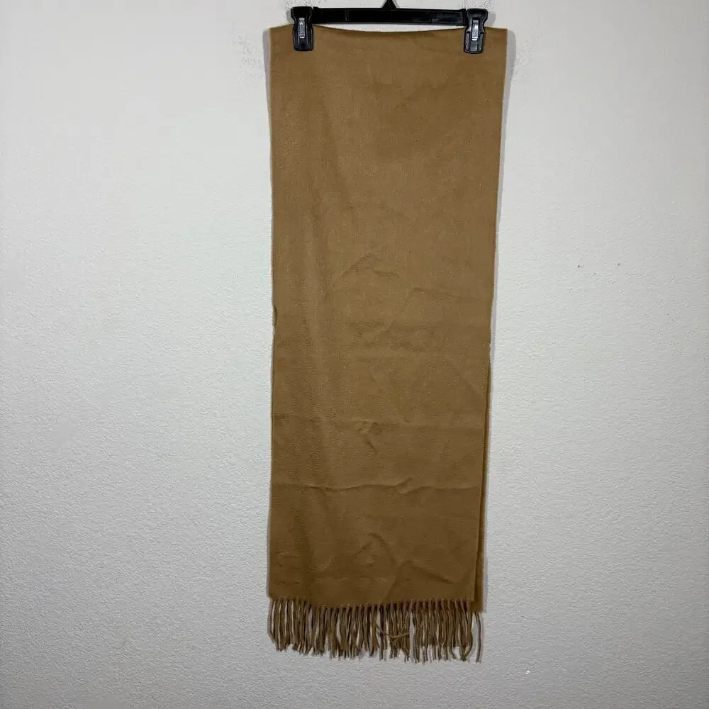 Hilltop Rectangular Scarf Wrap Shawl Brown 100% Pure Cashmere Fringe 40X14.5